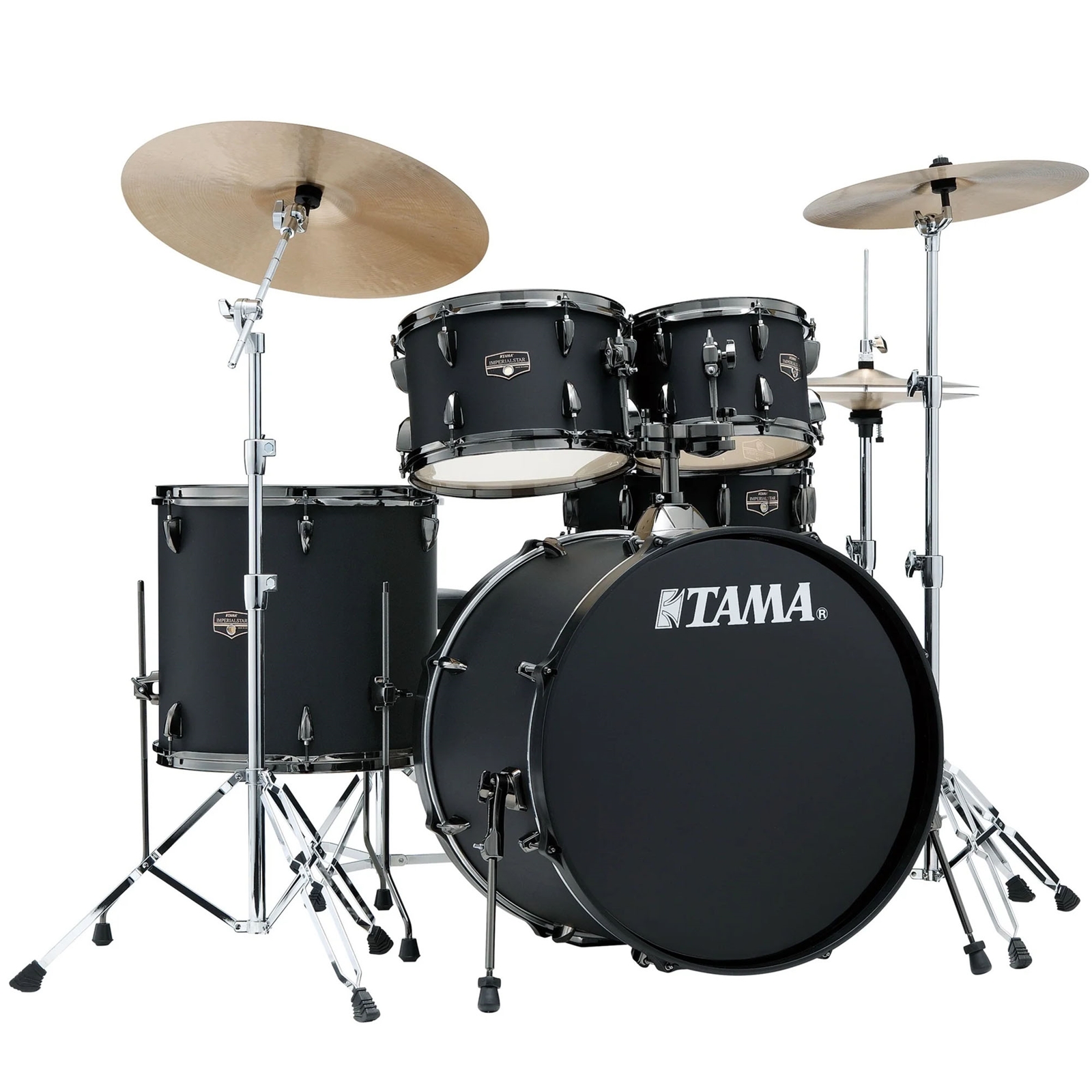 Tama Imperialstar IE52C 5-piece Complete Drum Set w/ 22" Bass Drum, Snare Drum and Meinl Cymbals - Blacked Out Black Finish