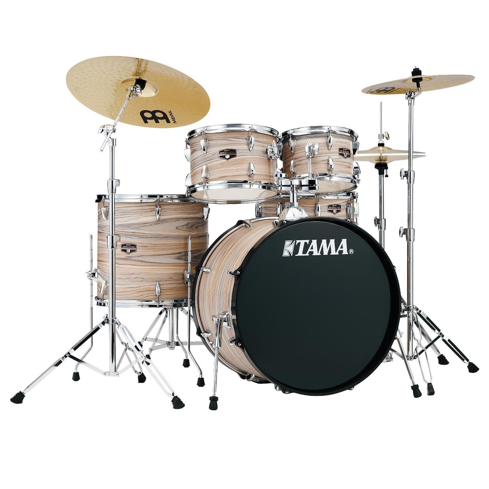 Tama IE52CNZW ImperialStar Complete Drum Kit w/ 22" Bass Drum, Snare, and Meinl Cymbals - Natural Zebrawood Wrapping